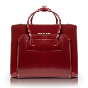 McKlein Lake Forest Laptop Briefcase Red Leather Satchel with side strap. LARGE